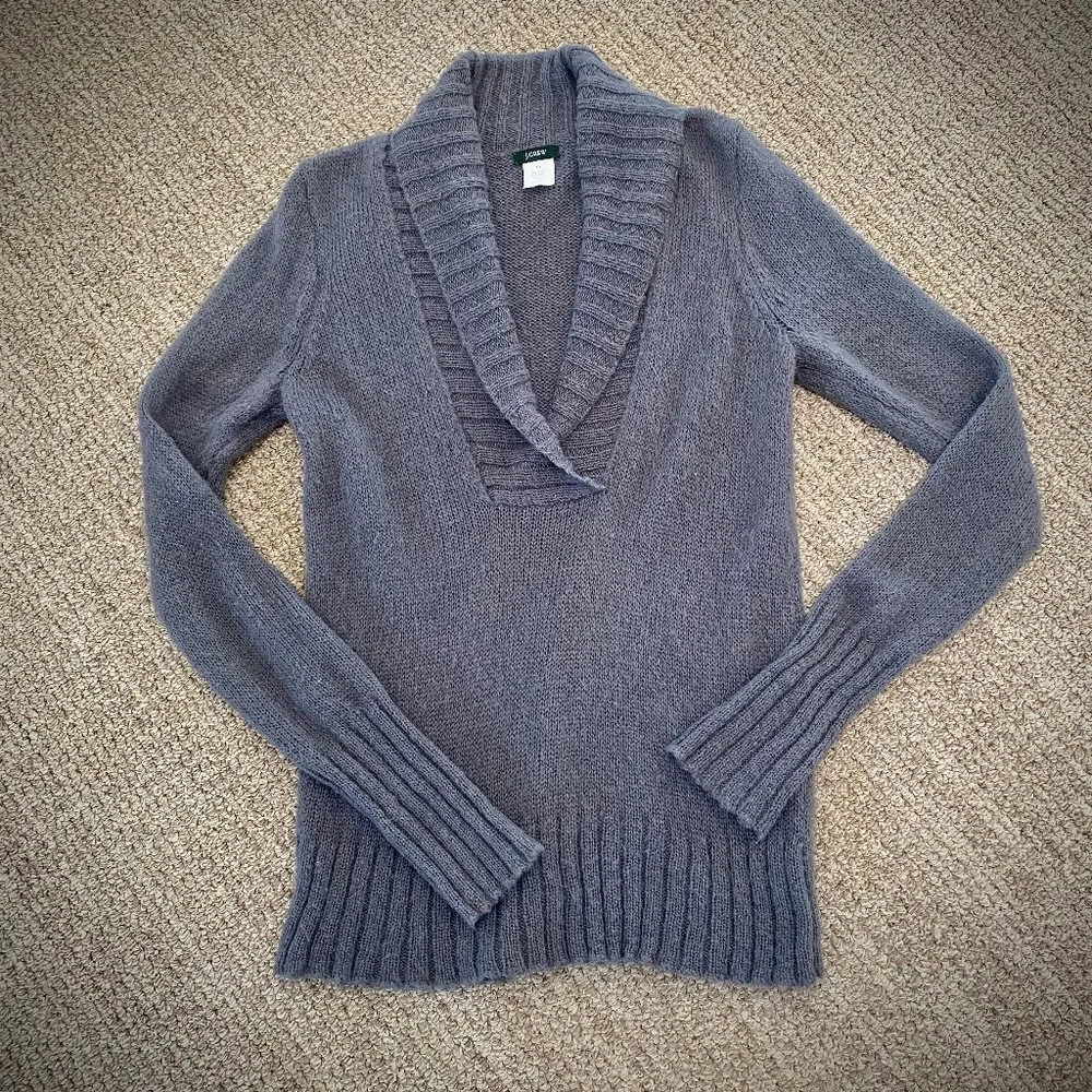 J. Crew Shawl Collar Mohair Sweater in Dusty Violet